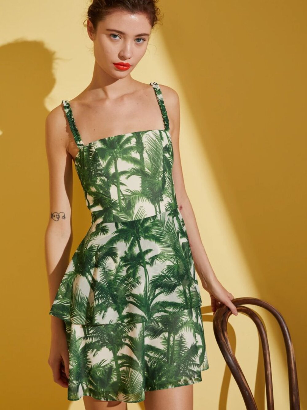 Ashton Ruffle Dress – Moss Loulou Palm Tree – Size 4